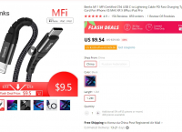 Benks MFi 인증 USB C to 라이트닝 케이블 $9.54/무배