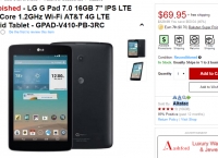 [Rakuten]LG G Pad 7.0 16GB AT&T 4G LTE Android Tablet - GPAD-V410-PB-3RC - Refurb ($69.95/free)