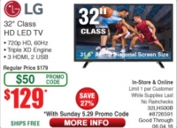 [frys]LG Electronics 32LH500B 32-Inch 720p LED TV (2016 Model) ($130/fs)