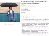 [amazon] (자동우산) PLEMO Rustproof High Windproof Automatic Compact Folding Umbrella,Black ($13.19, 프라임Free)