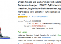 [Amazonde] Dyson Cinetic Big Ball Animalpro (beutelloser Bodenstaubsauger (470.38유로/22.99유로)