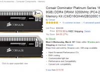 [amazon]Corsair Dominator Platinum Series 8x2GB DDR4 DRAM (PC4-25600) C16 Memory Kit($119.99/fs)